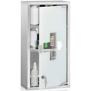 Armadietto Armadio Porta Medicinali Acciaio Inox Vetro Satinato 65,5x36x17 cm - Foto 1 di 9
