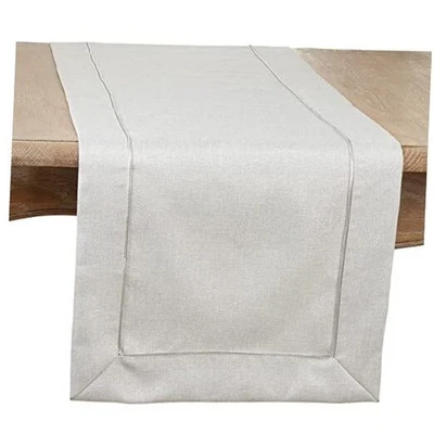 Shimmering Table Runner with Piping Detail 16" x 72" Silver - Image 1 of 4