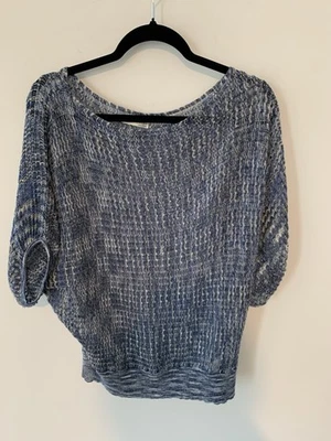 Agaci Loose Weave Dolman 1/2 Sleeve Blue Silver Sweater Large - Image 1 of 4