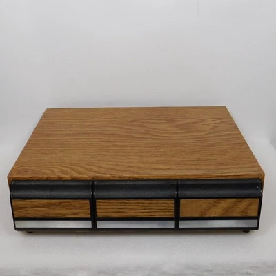 Vintage Cassette Storage 42 slot Case Tape 3 Drawers Faux Wood Woodgrain Box - Image 1 of 4