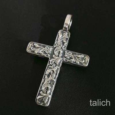 925 Sterling Silver Cross Pendant w/Shiny Brass Flying Eagle & Ornate Vines Gift - Image 1 of 4