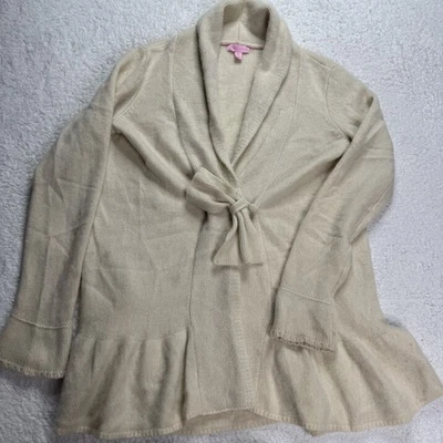 Cárdigan Lilly Pulitzer Madison suéter frontal con lazo marfil beige cachemir XL Foto 1 de 4