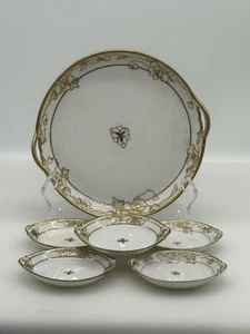 Hand Painted Nippon Serving Dish 5 Salt Cellars Dipping Bowls Butter Nut Berry - Picture 1 of 9