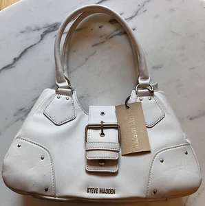 Borsa a tracolla Steve Madden Blisa Moto nuova con etichette logo crema osso prezzo al dettaglio consigliato $ 88 piccolo difetto - Foto 1 di 17