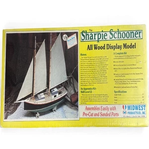 NEW Vintage The Sharpie Schooner Midwest Products Wood Model Ship Boat No Tariff - Picture 1 of 8