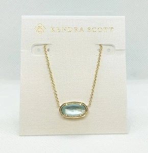 New Kendra Scott Elisa Gold Pendant Necklace In Light Blue Illusion - Picture 1 of 3