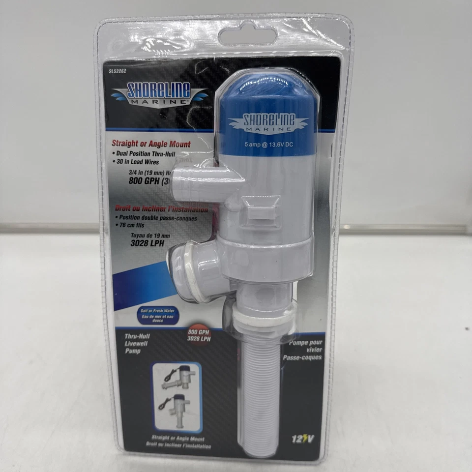 BOMBA LIVEWELL SHORELINE MARINE 12V 800-GPH DOBLE POSICIÓN A TRAVÉS DEL CASCO 3/4" BR20 Foto 1 de 1