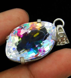Certified 69 Ct Natural Mystic 925 Solid Silver Rainbow Pendant Loose Gemstone - Picture 1 of 6
