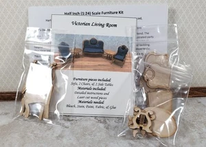 Dollhouse HALF SCALE Furniture KIT Victorian Living Room Set Sofa Chairs 1:24 - Picture 1 of 6