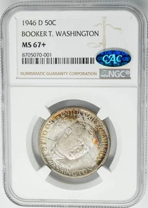 1946-D Booker T Washington Half 50c MS67+ NGC ~ CAC 950476-27 - Picture 1 of 5