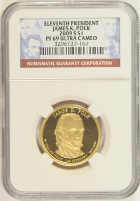 2009-S Polk Presidential Dollar NGC PF-69 Ultra Cameo #37-167 - Image 1 of 2
