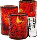 Moving Wick Mosaic Glass Flameless Candles ,Red Pillar Candles with Remote