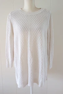 Talbots 2X Sweater White Crochet Pullover Long Sleeve 100% Cotton - Picture 1 of 8