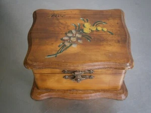 Small Box Case 1900 Olive Wood Painted Decor Mimosas Flowers Antique - Picture 1 of 11