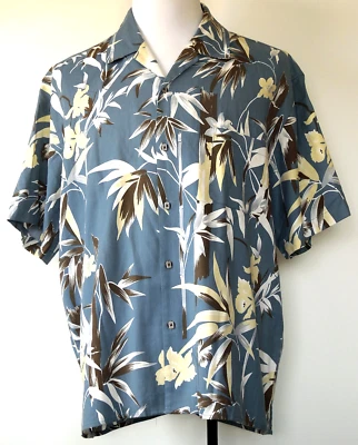 Camisa Bambu You Azul Floral Estampado Bambú Botón Frente Campamento Hawaiano S/S XL Foto 1 de 3