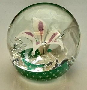 Wheaton Village Art Glass Bubble Clear Floral Paperweight 2.75" - Picture 1 of 3