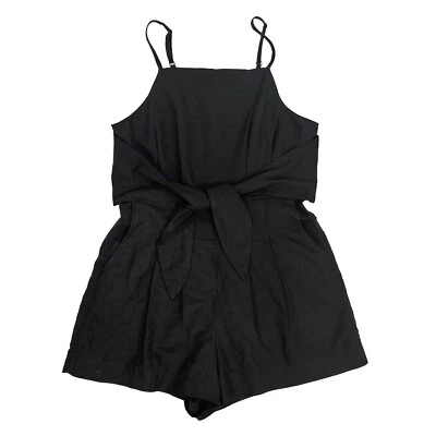 Mameluco MADEWELL Cintura Corbata Mezcla de Lino 2 Pantalones Cortos Negros con Tiras Informales NUEVO Etiqueta B13 Foto 1 de 4