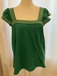 Ann Taylor LOFT Women's Green Ruffly Tank White Border SIZE Medium - Picture 1 of 6