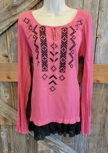 Roper Western Shirt Womens pink smocked lace trim NWT medium M - Picture 1 of 10