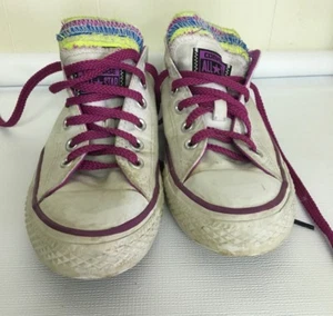 Converse All Store Shoes White Rainbow Tongue Colorful Mens 6 Womens 8 Color Low - Picture 1 of 4