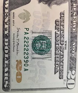 Reserve Federal Bank $ 20 Bill Very Unique Number PA 22222390 A - Picture 1 of 2