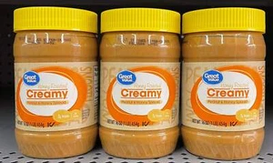 3 JARS Great Value Honey Roasted Creamy Peanut Butter 16 oz Sandwich - Foto 1 di 4