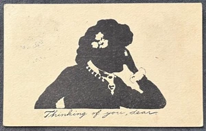 SILUETA POSTAL-PENSANDO EN TI QUERIDA-PERFIL MUJER con FLOR EN EL CABELLO-JOYERÍA - Imagen 1 de 2