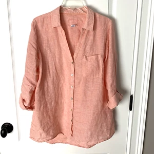 Sigrid Olsen Shirt 100% Linen 3/4 Sleeve Lagenlook Tunic Top Women Peachy Pink L - Picture 1 of 7
