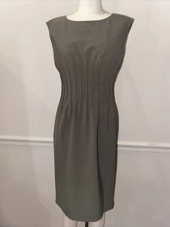 Calvin Klein Dress Womens 8 Olive Green Cinched Waist Midi Military Army Pencil - Image 1 of 4