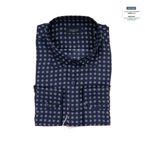 1400$ MAROL BOLOGNA Shirt Blue "Rudder" 100% COMO SILK Satin 15.75 - 40 - Picture 1 of 3