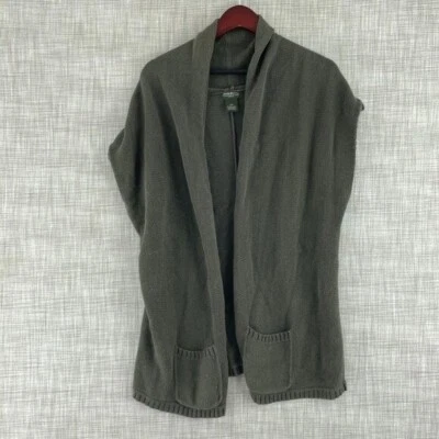 Eddie Bauer Mujer M Lino Sin Mangas Punto Cárdigan Frente Abierto Verde 3620 Foto 1 de 4