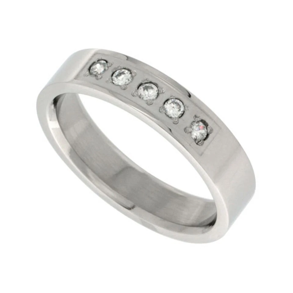 Хирургическая сталь кубический цирконий 5-камень кольцо 5 мм обручальное кольцо, размеры 10-14 - Изображение 1 из 1