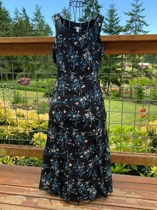 Charter Club Women's Black Blue White Scoop Neck Maxi Silk Dress w/Lining Small - Picture 1 of 7