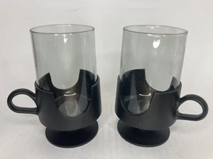 Vintage Corning Glass Glas-Snap Mugs Black Cup 12 oz Retro MCM 60s Collectible - Picture 1 of 9