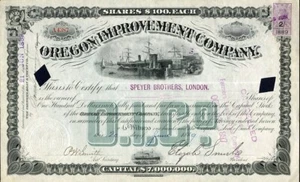 1889 Oregon Improvement Co Stock Certificate signed by Elijah Smith - Picture 1 of 1