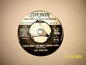 45 rpm vinyl record....Roy Orbison....There Won't Be Many Coming Home....60s Pop - Picture 1 of 1