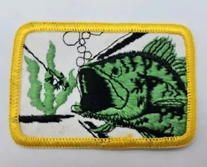 Vintage Large Mouth Bass Fishing Fish Embroidered Patch 3x1¾ inch 1970s NOS - Picture 1 of 5