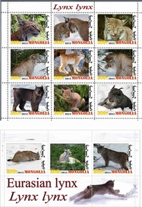 Blocchi francobolli completi lince eurasiatica Mongolia 2012 emissione fauna - Foto 1 di 1