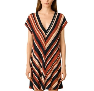 Mini Vestido de Día Relajado MNG Mango Multicolor Rayas Manga Corta Cuello en V M - Imagen 1 de 10