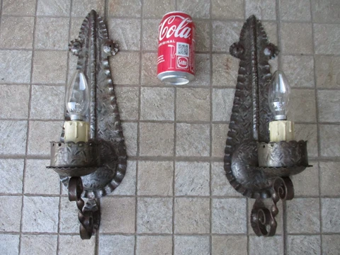 Vintage Hand Made Pair Iron Light Wall Hang Lamp Sconce Chandelier Candle Holder Cover