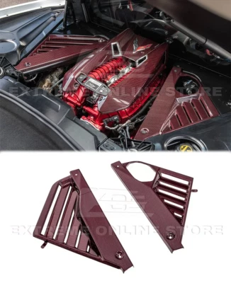 Par de cubiertas de panel de bahía de motor de fibra de carbono roja para Corvette C8 de 20 unidades estilo de fábrica Foto 1 de 4