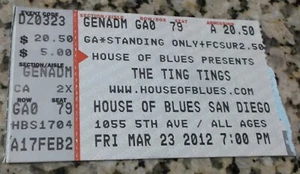THE TING TINGS House Of Blues, San Diego, CA concert ticket stub 3-23-12 - Picture 1 of 1