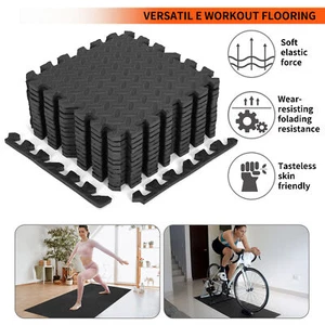 12 Pieces Puzzle Exercise Floor Mats Workout Gym Equipment Mat Black - Picture 1 of 12