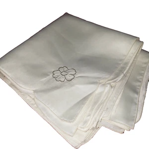 New Square 16" Beige Embroidered w/ One Flower Silky Dinner Napkins  Set of 8 - Picture 1 of 8