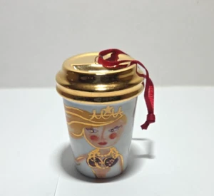 Starbucks Christmas 2015 Keramik Hot Cup Ornament Sirene Meerjungfrau Goldrand - Bild 1 von 5