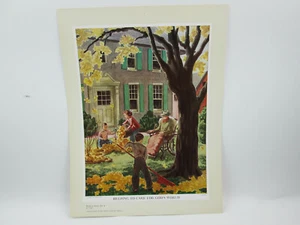 Vintage Church Religious Teaching Bible Art Print Helping to Care God's World - Picture 1 of 6