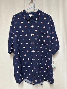 LuLaRoe Michael Men's Button-up Navy Blue Dice Print Short Sleeve Shirt Size 2XL - Picture 1 of 16