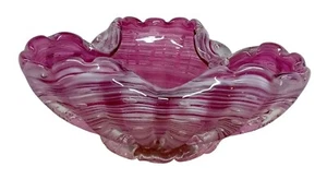 Murano Art Glass Cranberry & White Swirl Folded Sides Candy Dish Sticker - Picture 1 of 8