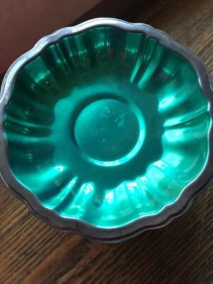 Mundial vintage. A. ROGERS Plato de Plata Esmalte Verde Pedestal Compota Caramelo Plato Cuenco Foto 1 de 3