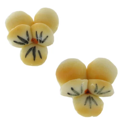 Classic Button Ceramic China Yellow Pansy Flower Stud Pierced Earrings - Image 1 of 3